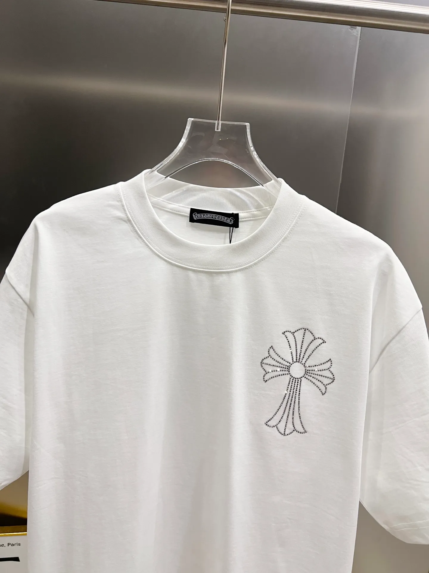 🅿️190 CH Crowe 2025 Autumn and Winter New Short-sleeved T-shirt Cross Middle Eastern Australian Diamonds Raindrop Meteor Shower Design Craftsmanship The real thing is great🔥Same style for men and women Loose version Size S M L XL XXL Five sizes Black White